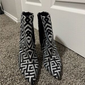 Black & Silver Beaded Geometric Ankle Boots